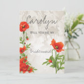 VINTAGE ROUGE POPIES BRIDESMAID INVITATION (Debout devant)