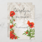 VINTAGE ROUGE POPIES BRIDESMAID INVITATION (Devant / Derrière)