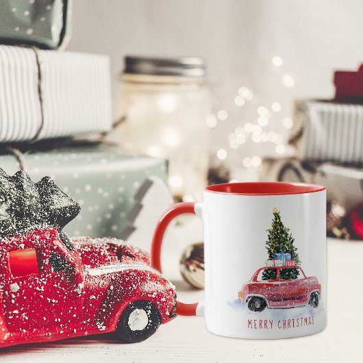 Vintage rouge voiture de Noël Mug