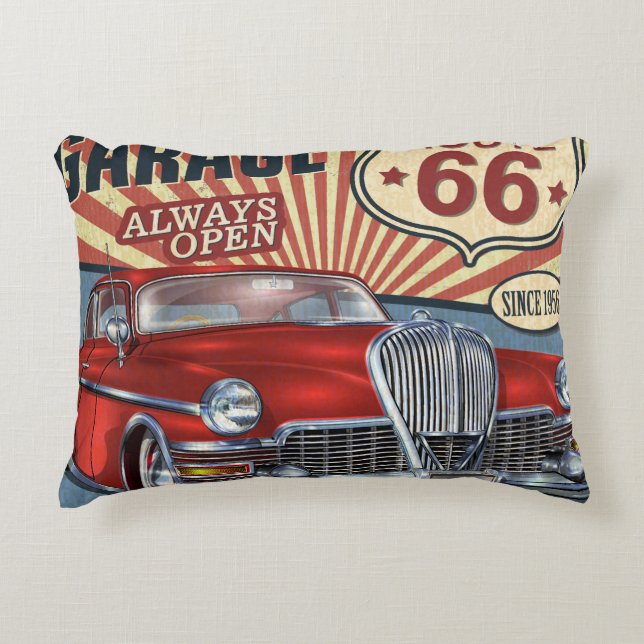 Vintage Route 66 Accent Kussen (Voorkant)