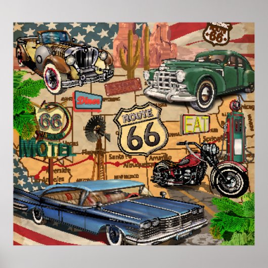 Vintage Route 66, affiche nostalgique. (Devant)