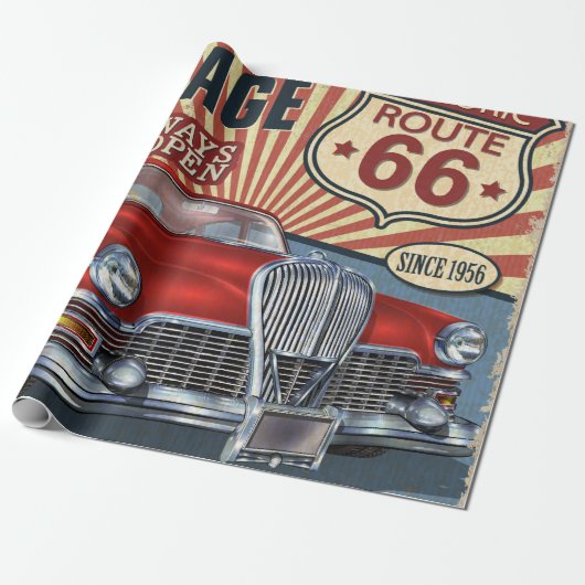 Vintage Route 66 Cadeaupapier (Uitgerold)