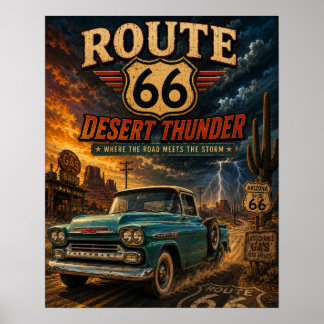 Vintage Route 66 Desert Thunder Retro Truck  Poster