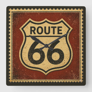 Vintage Route 66 Highway Schild Stempel Americana Vierkante Klok