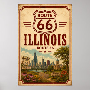 Vintage Route 66 Illinois Chicago Tuinkunst Poster