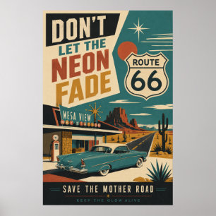 Vintage Route 66 Motel Klassieke Autobescherming Poster