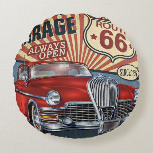 Vintage Route 66 Rond Kussen
