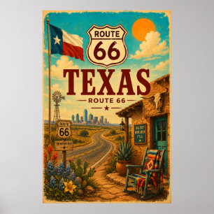 Vintage Route 66 Texas Bluebonnet Weg Kunst Poster