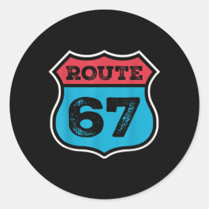 Vintage Route 67 Six Seven Meme 67ste verjaardag 8 Ronde Sticker