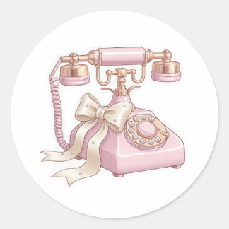 Vintage Roze Draaischijf Telefoon Sticker - Coquet