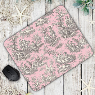 Vintage Roze Grijs Frans Toile de Jouy Patroon Muismat