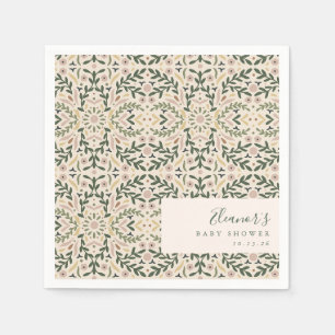 Vintage Roze Groen Bloem Motief Baby Shower Servet
