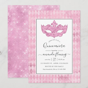 Vintage Roze Masquerade Quinceañera Kaart