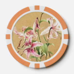Vintage Roze Oosterse lelie botanische bloem kunst Poker Chips