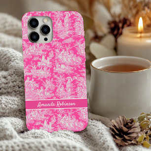 Vintage roze toile de jouy gedrukt iPhone 16 hoesje
