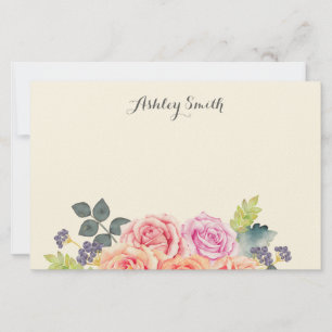Vintage Roze Waterverf Bloemstuk Aangepaste Naam E Briefpapier