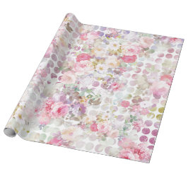 Vintage Roze Waterverf Rozen Floral Polka Dots Cadeaupapier