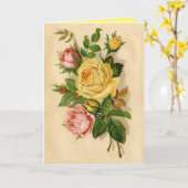 Vintage Rozen Dank u Wenskaart Kaart (Gele Bloem)