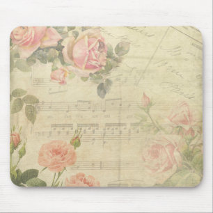 Vintage Rozen en Muziek Mousepad Muismat