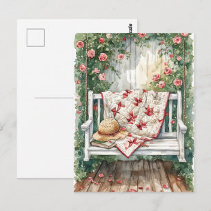 Vintage Rozenschaukel met Quilt Charme Briefkaart