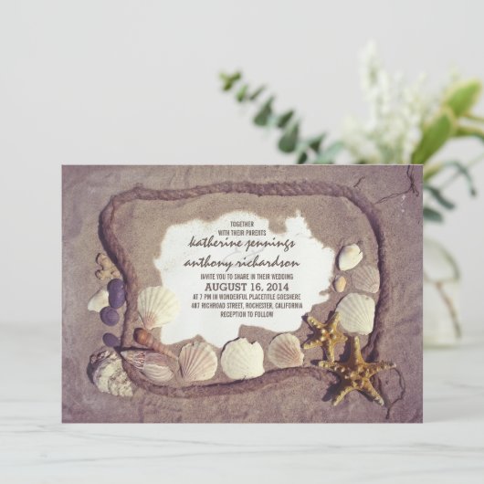 Vintage Rustic Beach Wedding Invitation (Debout devant)