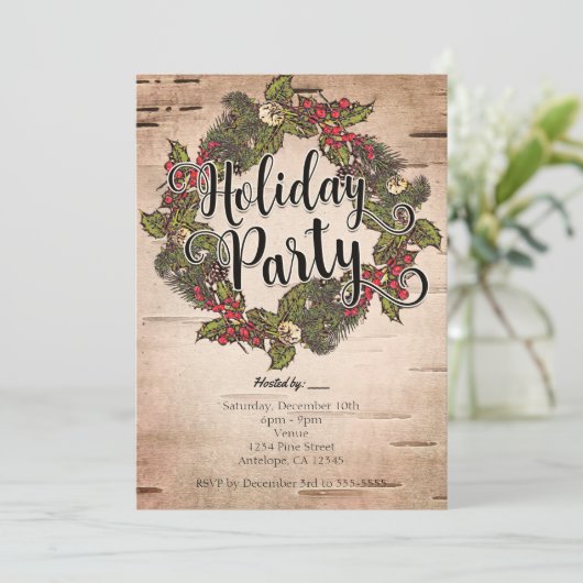 Vintage Rustic Birch Fête Invitation (Debout devant)