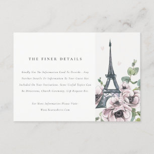 Vintage Rustic Eiffel Tower Floral Wedding Details Informatiekaartje