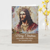 Vintage Rustic Jesus Merry Christmas  Kaart (Gele Bloem)
