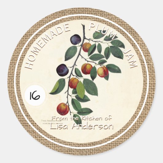 Vintage Rustic Plum Jam personnalisé rond Sticker (Devant)