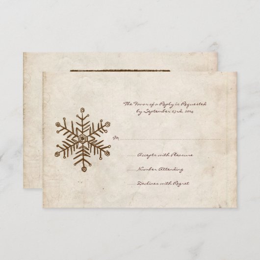 Vintage Rustic Snowflake Wedding carte RSVP (Devant / Derrière)