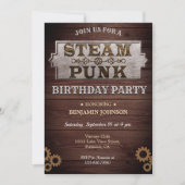 Vintage Rustic Steampunk Invitation de fête d'anni (Devant)