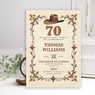 Vintage Rustic Western Star Cowboy 70e Verjaardag Kaart