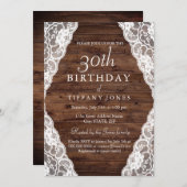 Vintage Rustic Wood dentelle Invitation de 30e ann (Devant / Derrière)