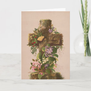 Vintage Rustieke Bloemenkruis, Pasen Kaart, Kaart