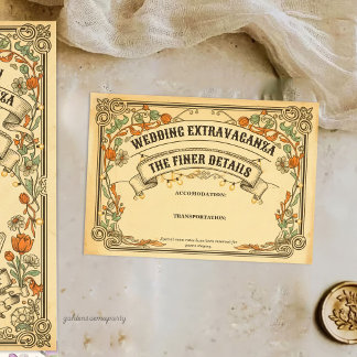 Vintage Rustieke Landelijk Kermis Huwelijks Extrav Informatiekaartje