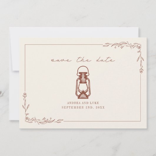 Vintage Rustieke Lantaarn Terracotta Trouw Save Th Save The Date (Voorkant)