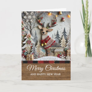 Vintage Rustig Rendier Prettig Kerstfeest  Kaart