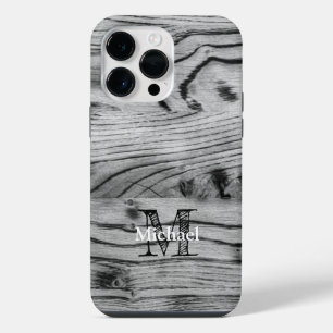 Vintage rustige grijze zwarte verbrande hout Monog iPhone 14 Pro Max Hoesje