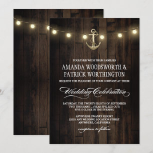 Vintage Rustique Ancre nautique Invitations de mar