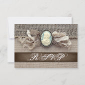 Vintage rustique Cameo Broch Burlap Wedding RSVP (Dos)