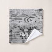 Vintage rustique gris noir bois brûlé Monogramme (Gant de toilette)