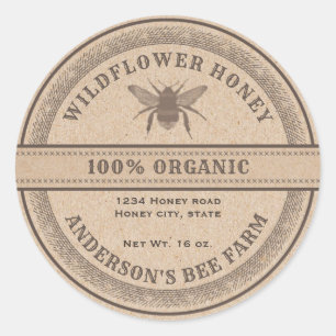Vintage rustique Kraft bee miel pot étiquette