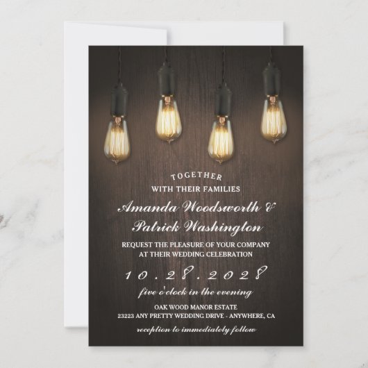 Vintage Rustique Lumières Chic Mariage Invitations (Devant)