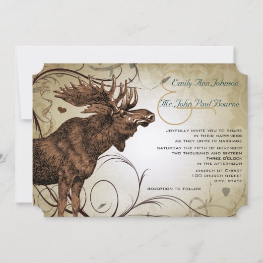Vintage Rustique Luxe Moose Wedding Invitations (Devant)