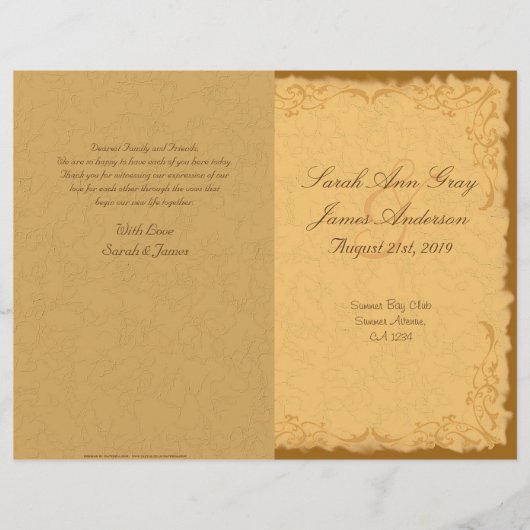 Vintage rustique programme de mariage floral pays (Devant)