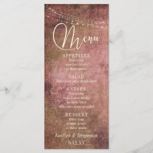 Vintage Rustique Rose/Burlap & Lights Menu Mariage