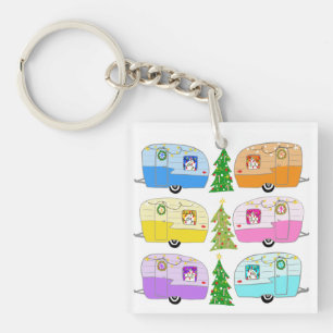 Vintage RV-aanhangwagens met oprolbare Vakantie Sleutelhanger