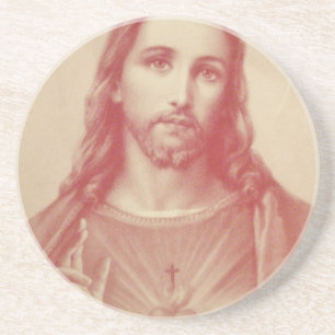 Vintage Sacred Heart of Jesus Zandsteen Onderzetter