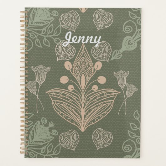 Vintage Sage Green Floral Carnet personnalisé (Devant)