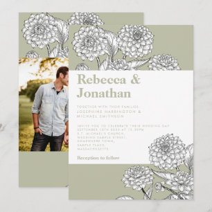 Vintage Sage Green Floral Photo Faire-part de mari
